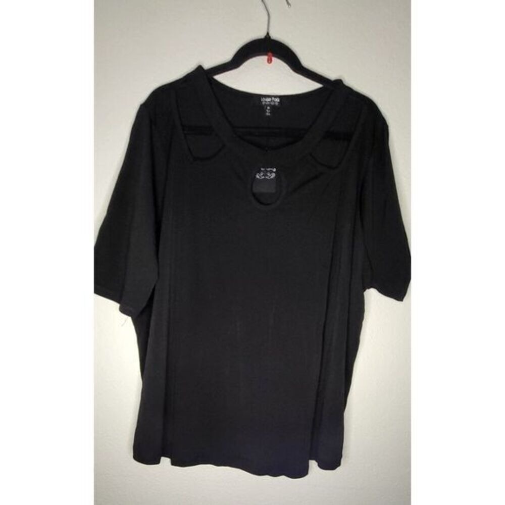 Louise Paris Black Cutout Keyhole Top Rhinestone Trim Short Sleeve‎ 3X NWT